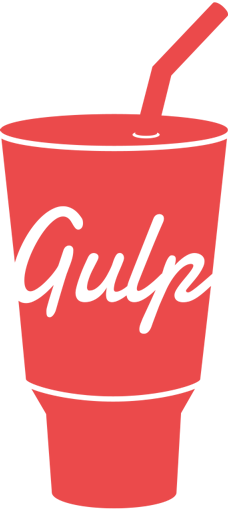 The Gulp logo, a large soft drink cup with cursive writing